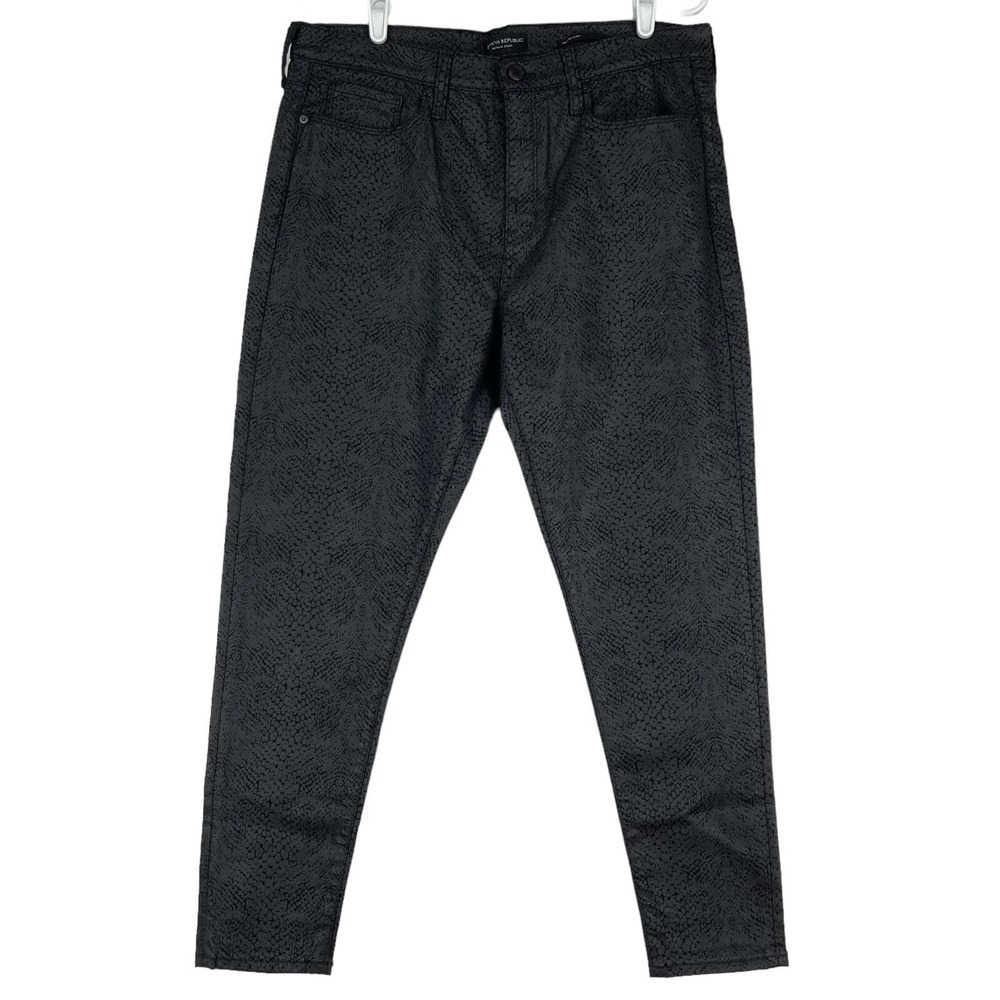 Banana Republic Women Black Pants Size 32R Phyton Print Skinny Stretch NWOT